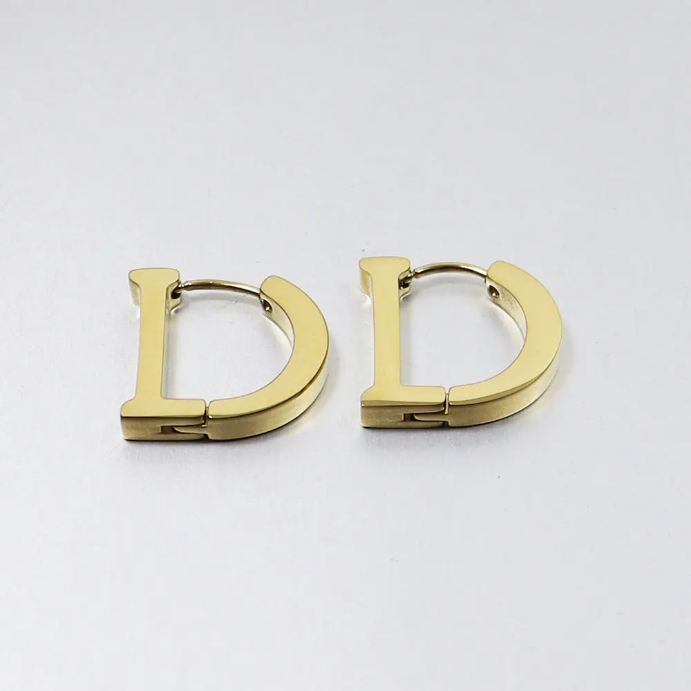 2024 Stainless Steel Letter Gold D Hoop Earrings For Women Men Simple Geometric Huggie Earring Party Birthday Jewelry