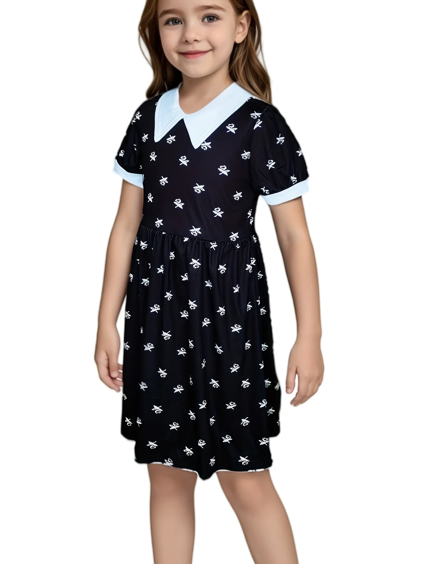 Girls Softest Wednesday Dress Black Floral Printing Style For Carvinal Everyday Playing Holiday Trip Birthday Costume