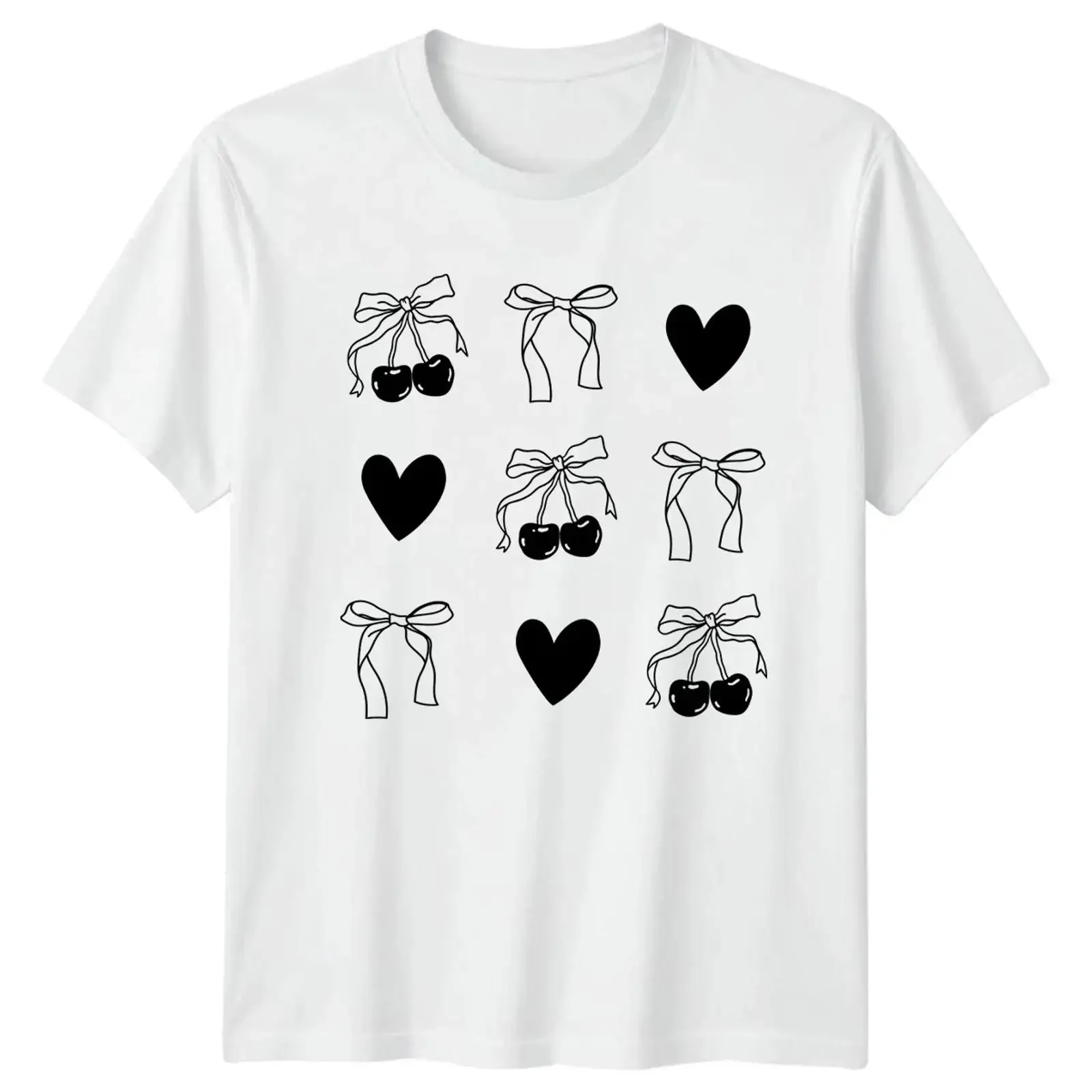 Cherry Bow Heart Coquette Aesthetic Damen T Shirt feminines Muster ästhetisch vintage Washed Slightly Soft homme Breathable