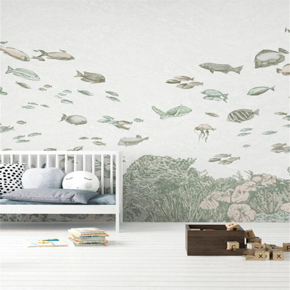 

Пользовательские papel de parede фото ретро рыбные обои стереоскопические подводный мир морских рыб живые детские ТВ 3d фреска