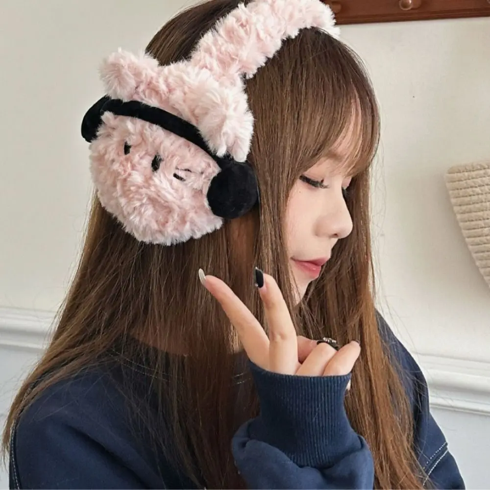 Soft Cat Half Finger Gloves Windproof Keep Warm Winter Plush Earmuffs Flip Earflap Fingerless Gloves Girls