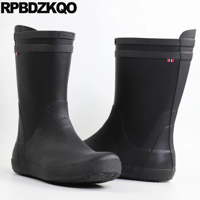 Pvc Men 48 13 Boots Fishing Rainboots Rain Rubber Fur Lined Slip On Shoes Mid Calf 14 Waterproof Walking Plus Size Letter Flats