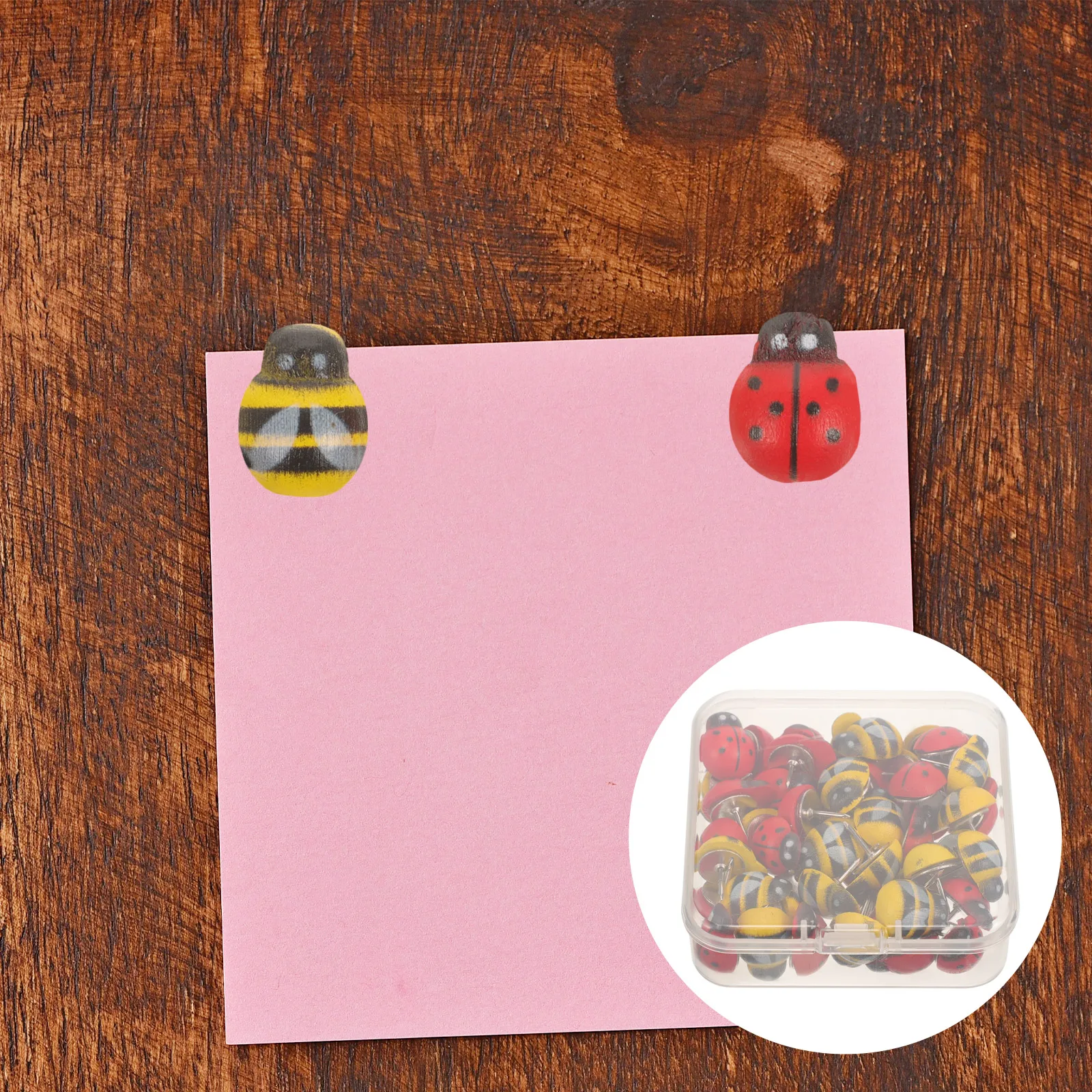 

50 Pcs Wooden Thumb Tacks Cute Bee Ladybug Shape Push Pins Decorative Nail Office Supplies Home Accessories Lightweight Compact