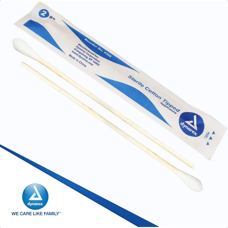 다이나렉스 6인치 멸균 면 팁 어플리케이터, 일회용 나무 면 팁 어플리케이터 (상처 관리, 위생, 메이크업용)