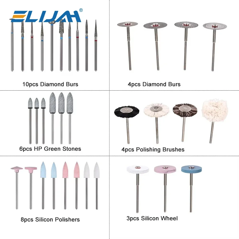 ELIJAH Dental Polishing Kit HP Shank 35Pcs/Set Diamond & Silicone Tools for Ceramic Porcelain Laboratory Grinding & Finishing