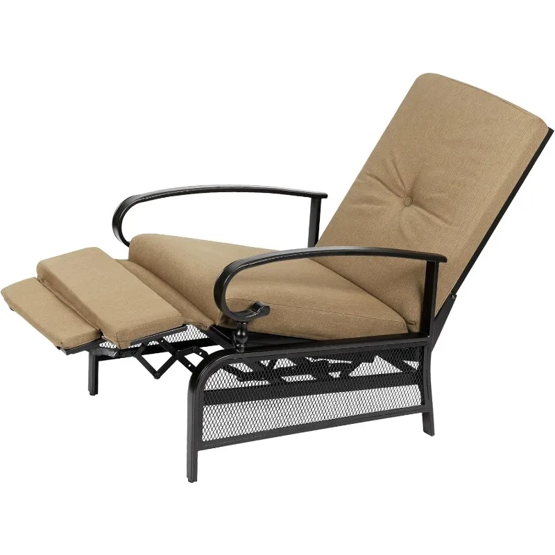 

Adjustable Lounge Chair, Outdoor Recliner Metal Automatic Chaise Chair with Removable Cushions, chaise lounge