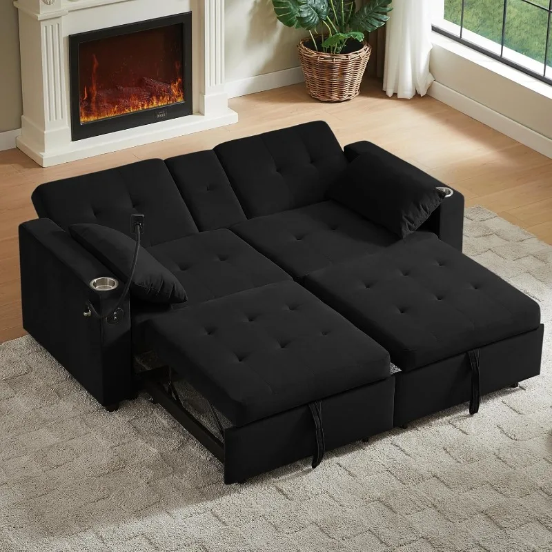 home. Divano letto queen size split da 70 pollici per soggiorno, divano letto estraibile con portabicchieri, porta telefono, struttura in legno massello,
