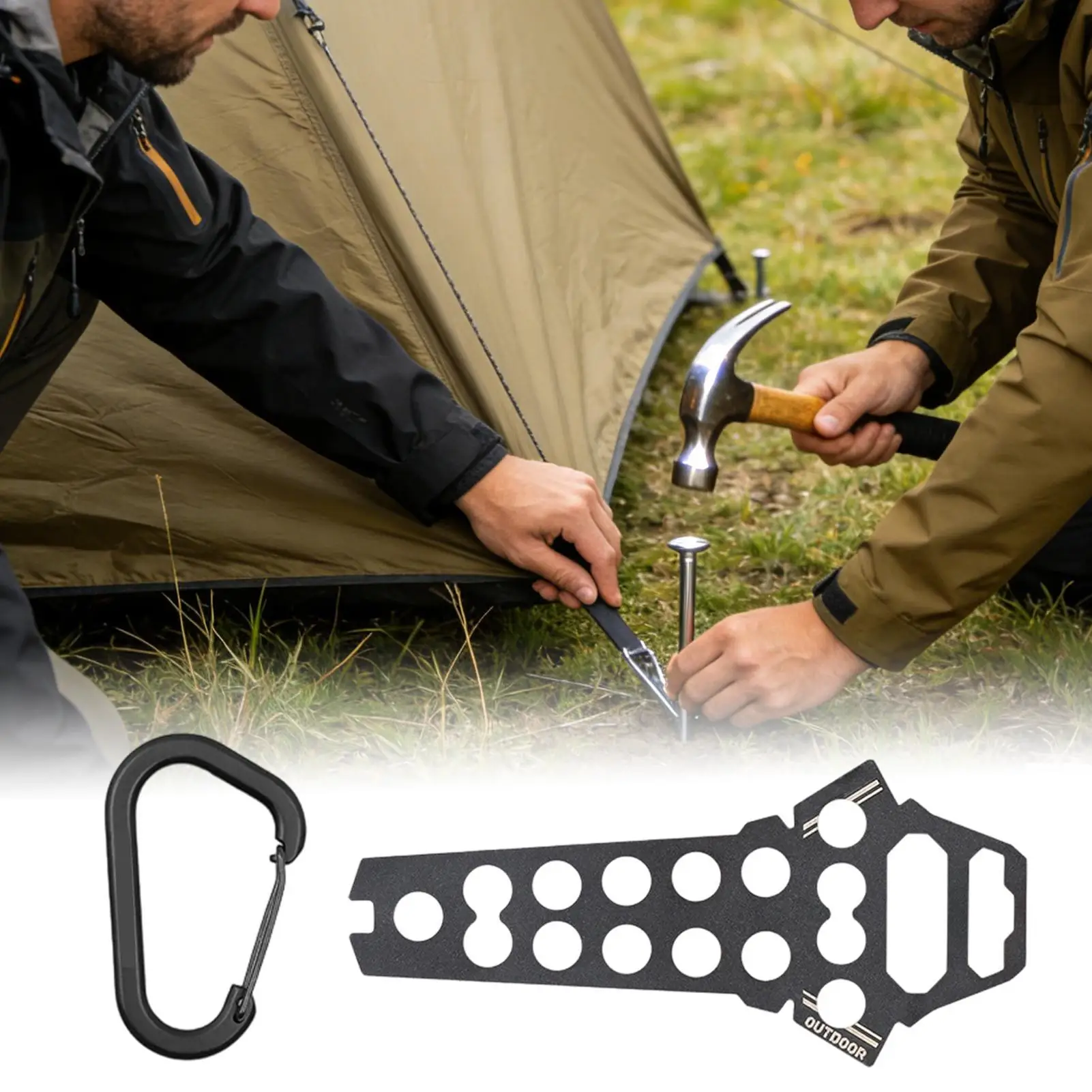 Camping Stake Organizer Multi-hole Stainless Steel Camping Spikes Storage Buckle for Management Organization Backpack Belt