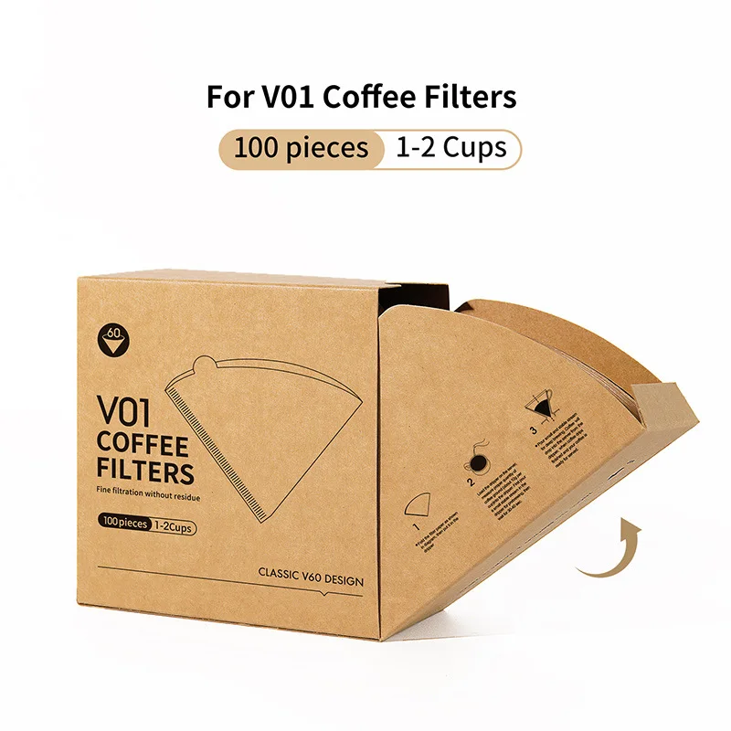 100Pcs Coffee Filter Paper Hand-brewed Coffee Special Conical Wood Pulp Portable Pull-out Drip Filter Paper Household Cafe Tools