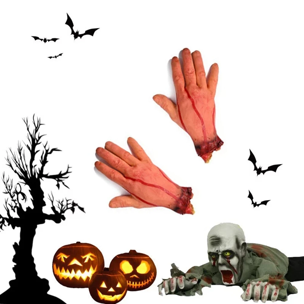 2X Bloody Horror Scary Halloween Prop Fake Severed Life Size Hand House Scary Bloody-AT36