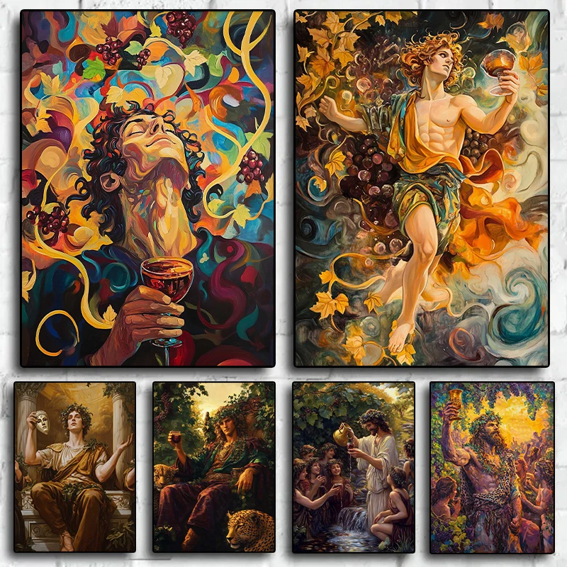 Ancient Greek Gods God of Wine Dionysus Posters Canvas Printing Vintage Festivity Theater Wall Art Picture for Room Home Decor