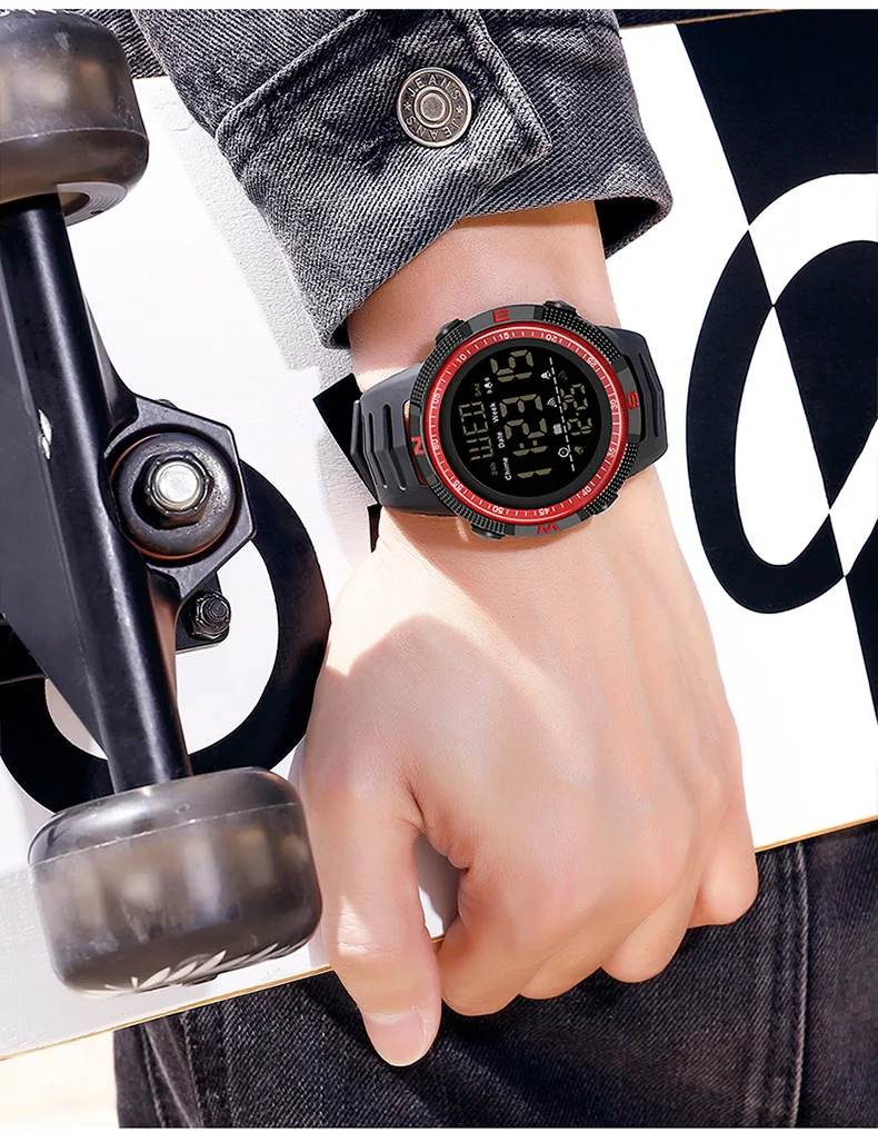 SANDA 6014, спортивные мужские часы на открытом воздухе, модный резиновый ремешок, водостойкий электронный механизм, большой цифровой циферблат, режим будильника, наручные часы