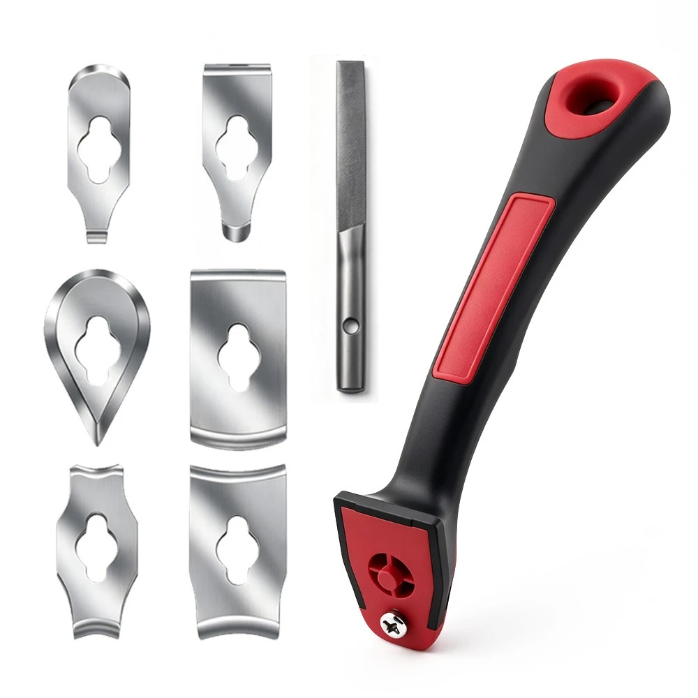 Soft-Grip Contour Scraper Set with 6 Blades and Blade File