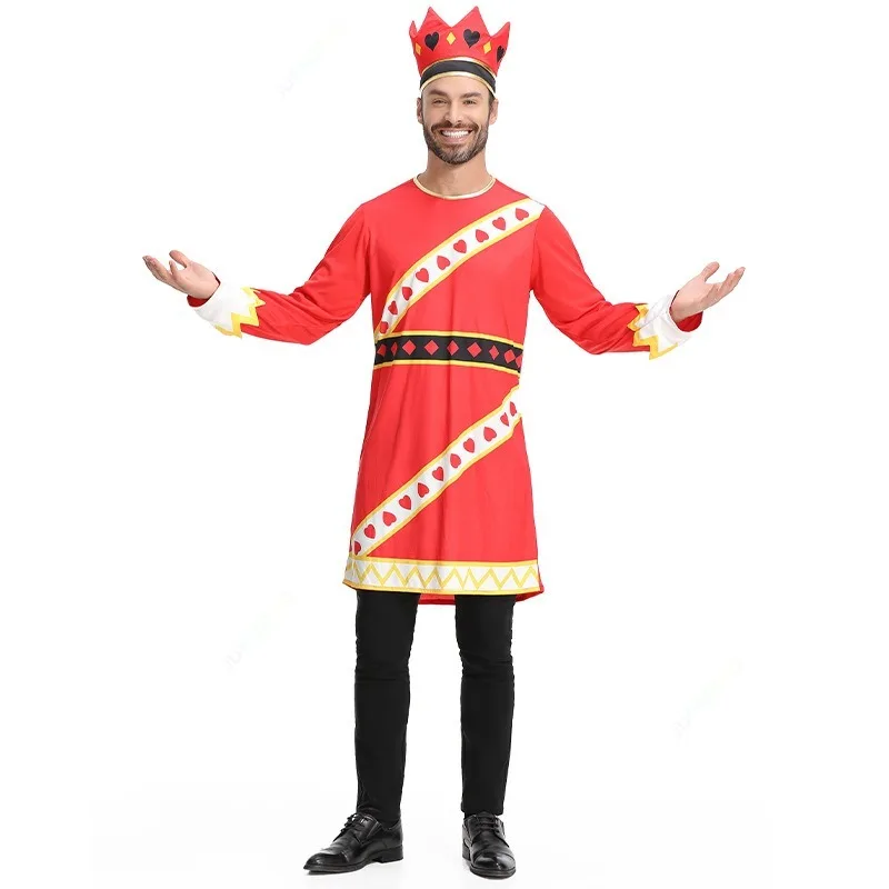 Halloween Carnival Role Play Adult Red Heart King Poker Costume Men's Red Cloak for Party Performance Stage Performance Set