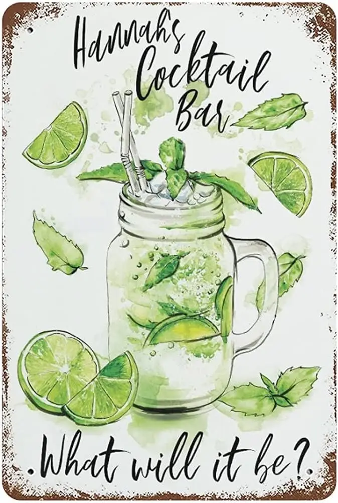 Mojito Cocktail Watercolour Painting Custom Gift Vintage Tin Sign For Office/Home/Classroom Decor Gifts Best Birthday/Thanksgivi