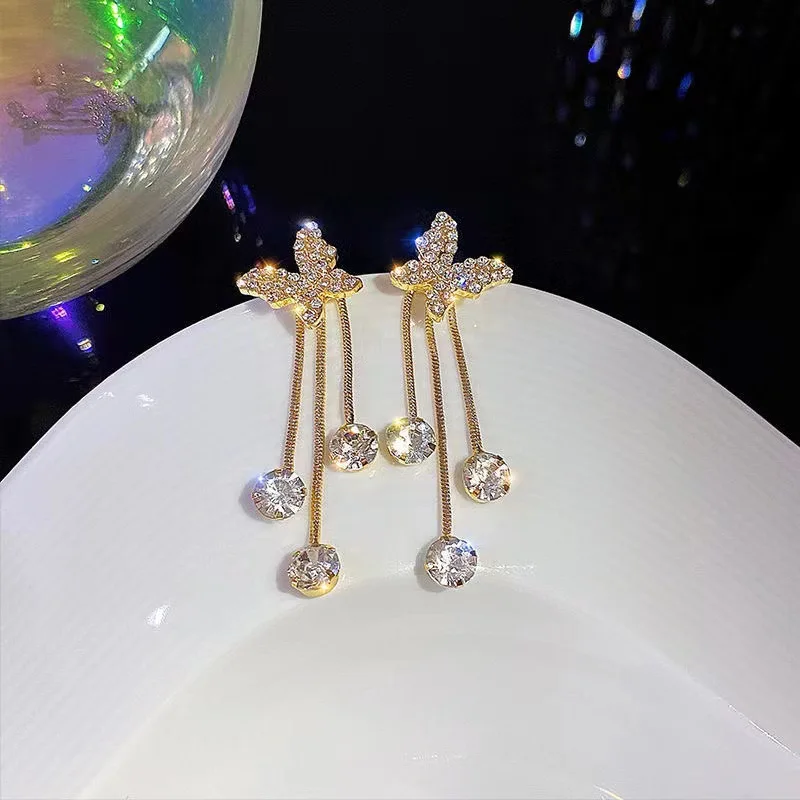 Fashion Butterfly Tassel Drop Earrings For Women Trendy Shiny Moon Star Pearls Dangle Earrings Korean Jewelry Girls Party Gifts