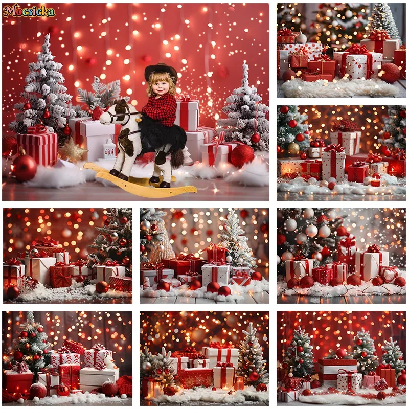 Christmas Bokeh Light Photography Backdrop Xmas Tree Candle Snow Scene Background for Holiday Family Photo Studio Shooting Props