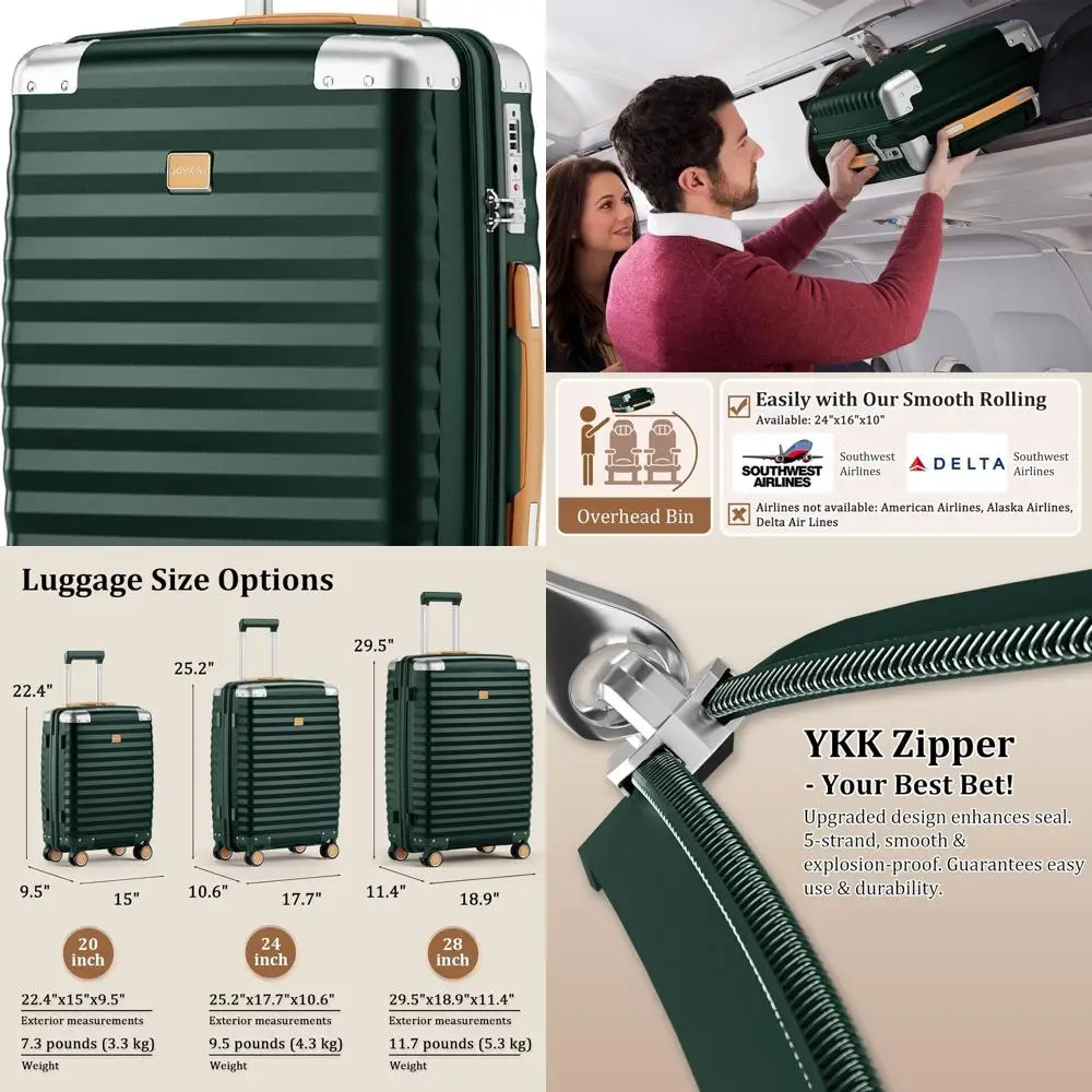 20 Lightweight Hardshell Spinner Suitcase, TSA Lock, Anti-Scratch Corners, Green