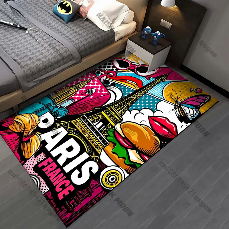 Paris pop art vibrant imagery carpet Yoga living room room decor children's crawling mat doormat area rug games mat