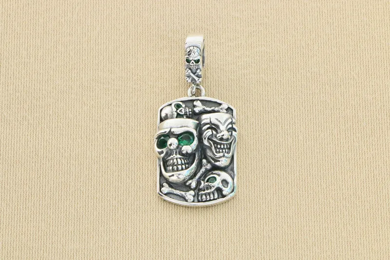 S925 Sterling Silver Skull Clown Pendant Gothic Style Jewelry Trendy Men Hip Hop Punk Style Necklace Pendant Personalized Neckla