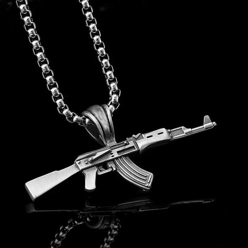 Fashionable and Domineering Ak-47 Submachine Gun Pendant Necklace Suitable for Men\\\'s Personalized Hip-Hop Rock Punk Jewelry