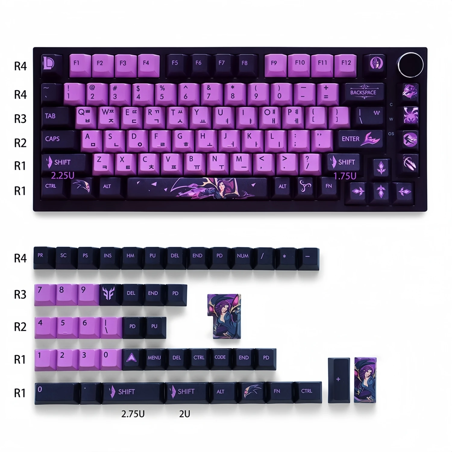 For KaiSa Theme Keycaps Cherry Profile PBT 130 Keys Korean Input Key Cap Black Purple Color for Mx Mechanical Keyboard Replace