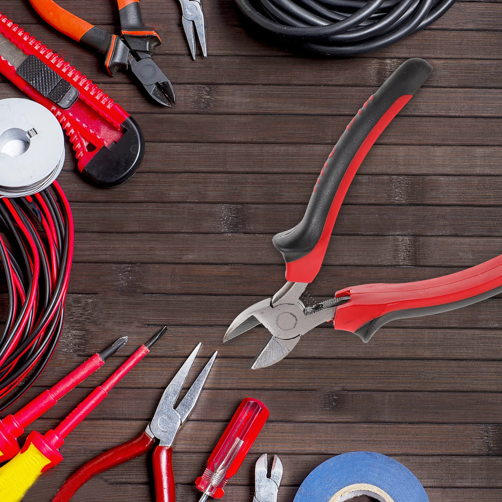 

Red High Leverage Diagonal Steel Alloy Side Cutter For Thick Wire Insulated Non-Slip Grip Flush Jaw Tool Diagonal Cutting