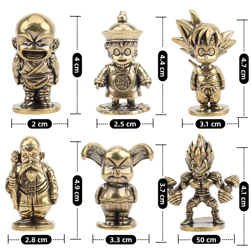 9Pcs Dragon Ball Mini Brass Figures Goku Vegeta Roshi Krillin Oolong Chiaotzu Nappa Anime Collection Model Car Decor Toy Gift