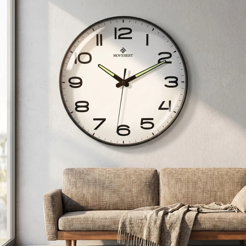 Light Luxury Minimalist 12inch Living Room Luminous Wall Clock Silent No-Drill Decorative Wall Clock