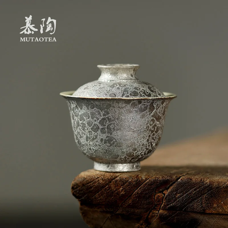 Mu Tao Handmade Thin-Walled Cup, Handcrafted With Starburst Gilt Silver Glaze, Main Tea Brewing Utensil, Non-Scalding, Wabi-Sabi