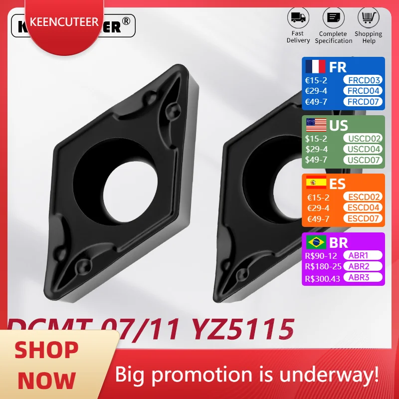 

DCMT Series 10-Piece Set - DCMT070204/070208/11T304/11T308 DCCT11T308 Carbide Inserts CNC Internal Turning Tools