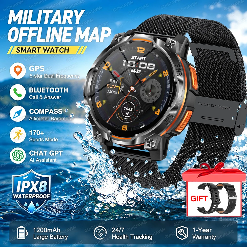 2026 GPS Offline Map Smart Watch, Advanced Navigation