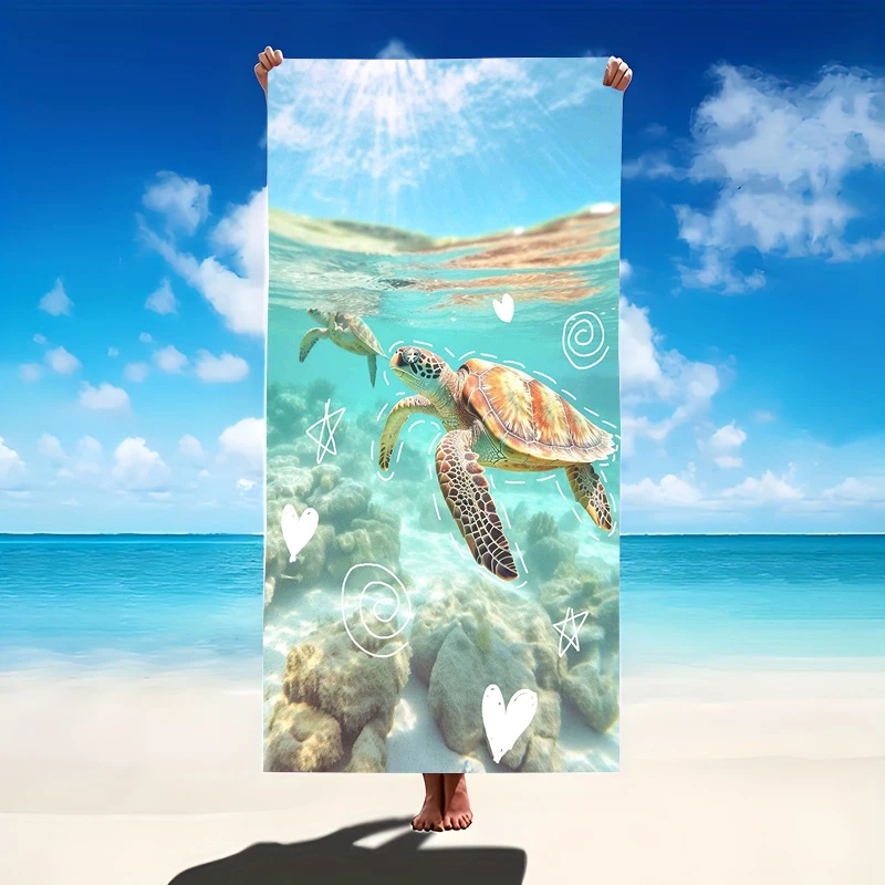 Sea Turtle Beach Towel Hibiscus Clear Water Print Oversized Microfiber Quick Dry Sand Free Summer Vacation Pool Hawaii Gift
