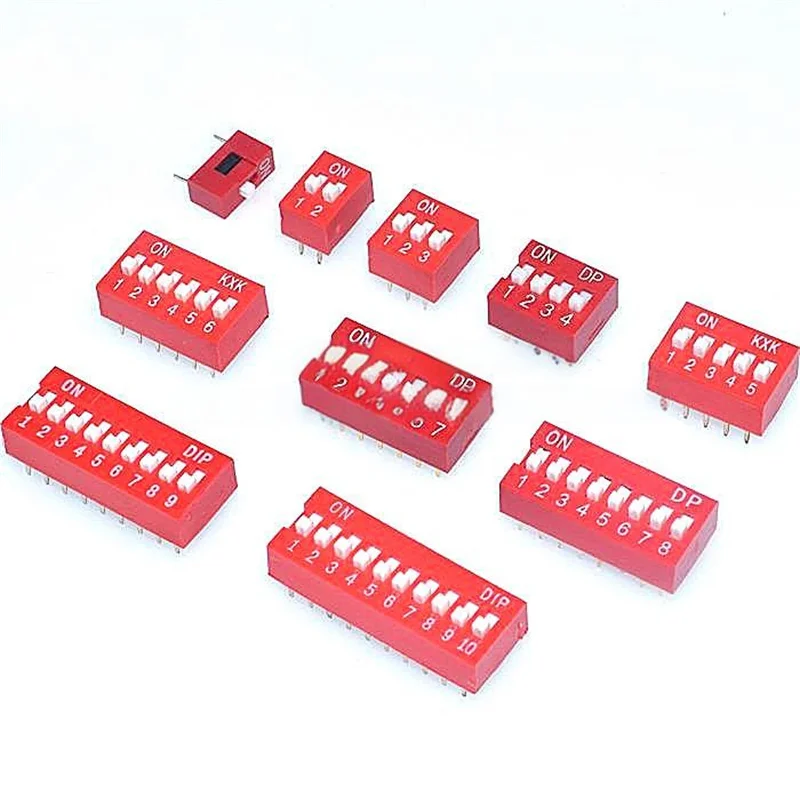10 Uds 2,54mm interruptor DIP rojo/azul 1P/2P/3P/4P/5P/6P/8P/10P posiciones palanca plana de orificio pasante