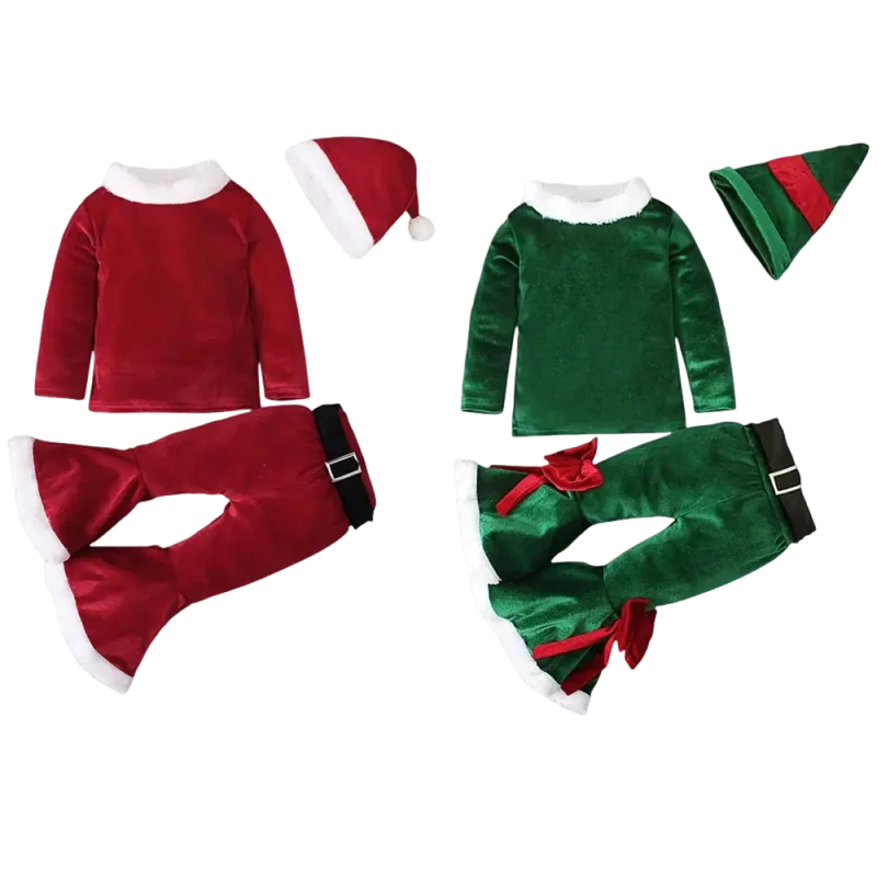 الفتيات عيد الميلاد جرس أسفل مجموعة زي مهرجان سانتا كلوز السنة الجديدة مجموعة ملابس الاطفال مع قبعة يتوهم حفلة عيد الميلاد الزي