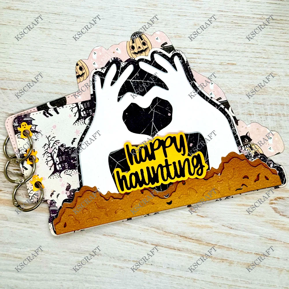 KSCRAFT Halloween Heart Hands Mini Album Cutting Dies Stencils for DIY Scrapbooking Decorative Embossing DIY Paper Cards