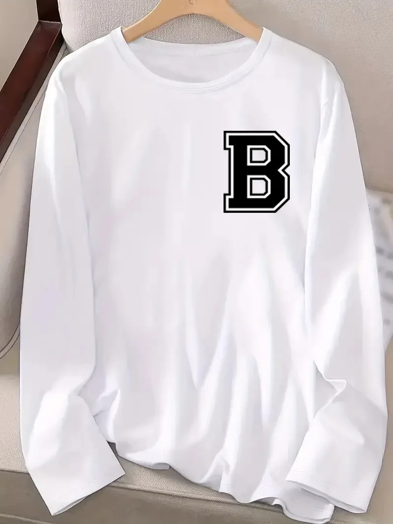 Casual Letter B Printed T Shirt Tops Women O Neck Long Sleeve Home Street Wear Sport T Shirt Tops