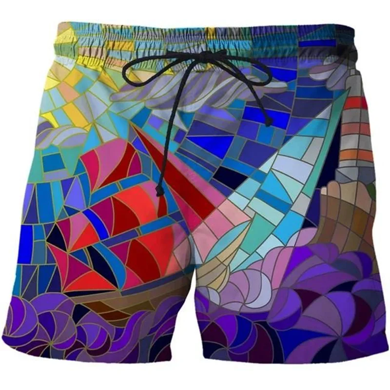 Calções de praia coloridos geométricos 3D masculinos, calção de banho, calças curtas extragrandes, maiô casual, shorts de surf esportivo, verão