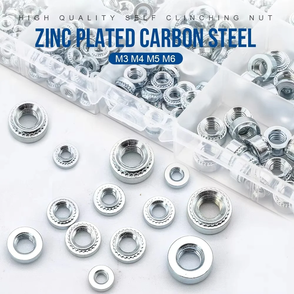XLGYLPRO 450pcs self clinching nut zinc plated steel M3 M4 M5 M6 PEM rivet nut pressure riveting nut assortment kit