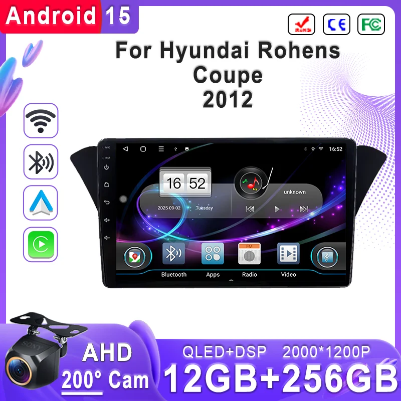 Android 15 2K Incell Screen Multimedia For Hyundai Rohens Coupe 2012 Stereo Head Unit GPS Navigation High-performance wifi HDR