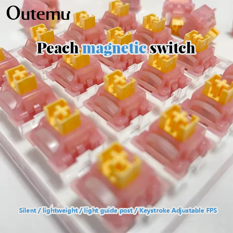 Outemu Peach Silent Magnetic Switch 2 pinos Pré-lubrificado 40g Força de Acionamento Curso Ajustável Ideal para Jogos FPS Compatível com AULA MCHOSE