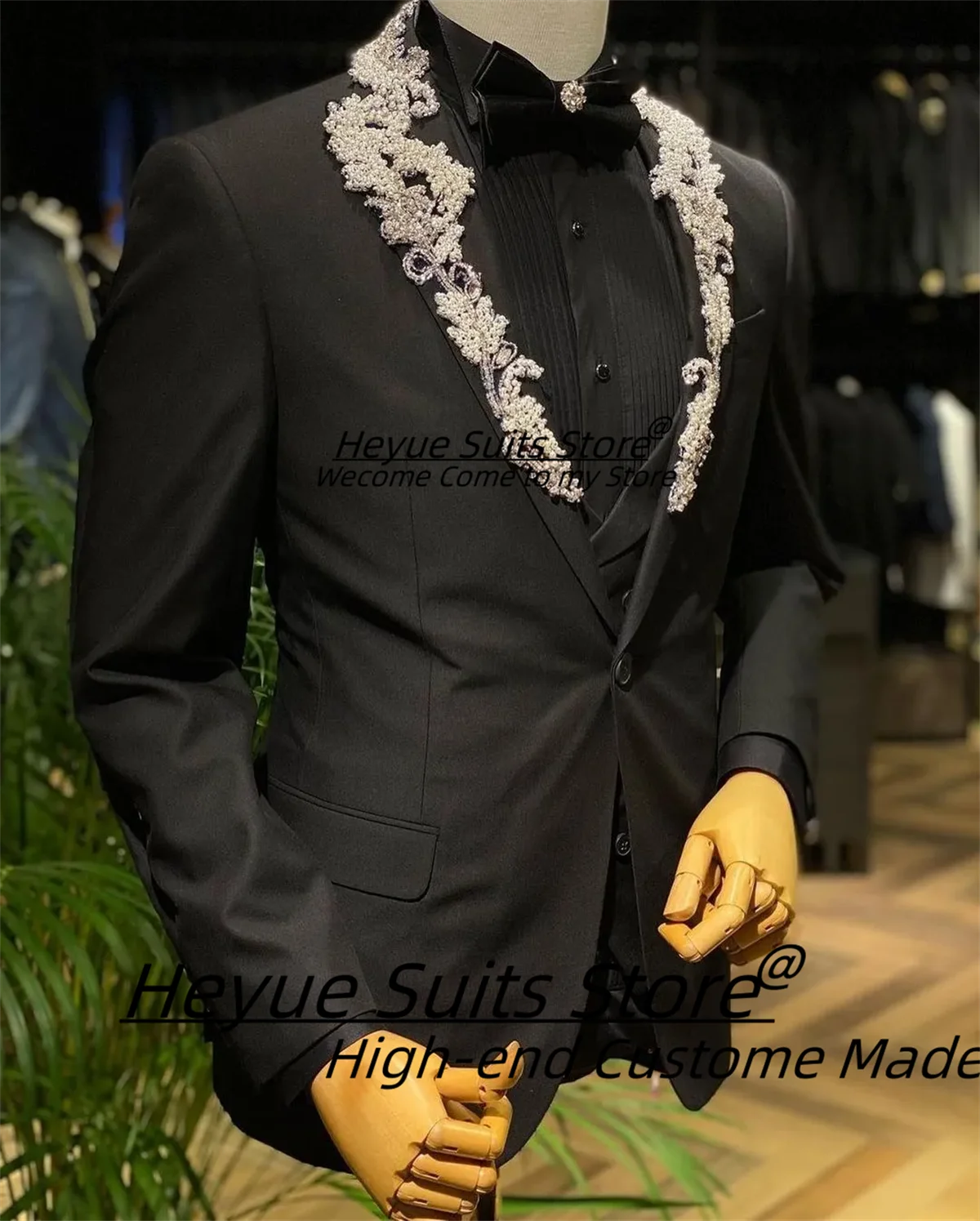 

Shiny Crystals Pearl Red Carpet Men Suits Slim Fit Luxuly Groom Wedding Tuxedos 3Pcs Sets Business Male Prom Blazers Ropa Hombre