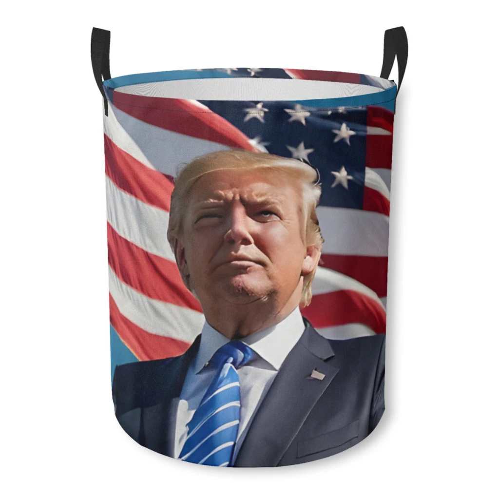 

Donald Trump 2024 Bundle Device Laundry Basket Fabric Laundry Moving Folding Dirty Laundry Basket Cartoon