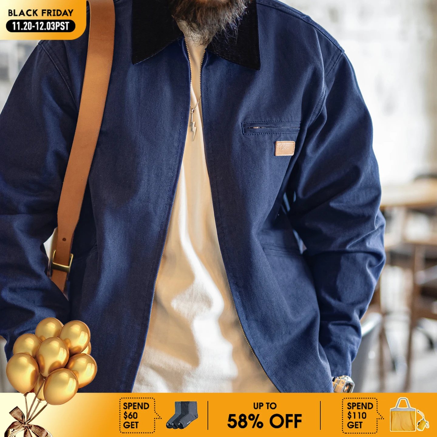 

Мужские винтажные охотничьи куртки Maden Detroit, куртка для сарая J001, пальто с отложным воротником, тяжелая хлопковая куртка, ткань с несколькими карманами