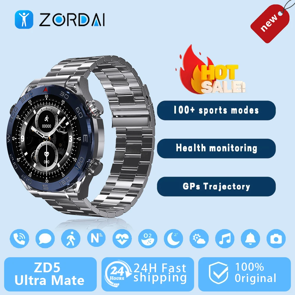 Zordai ZD5 Ultra Mate Bluetooth Call Smart Watch Men Sports Fitness Tracker Heart Monitor 380mAh Smartwatch For Android IOS 2024