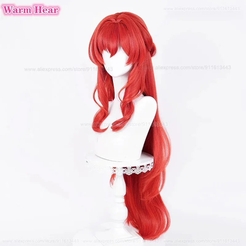 새로운! 게임 HSR Tribios Tribbie 합성 롱 98cm 따뜻한 빨간색 브레이드 가발 내열성 헤어 할로윈 파티 코스프레 애니메이션 가발
