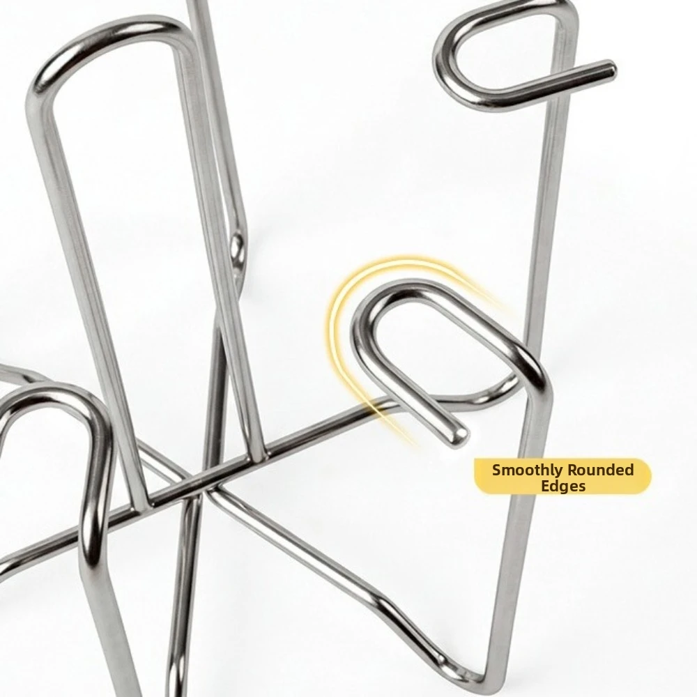 Stable Stainless Steel Cup Drain Rack Non Slip Space-Saving Cup Organizer 6 Hooks Thickened Coffee Mug Holder Drinking Accessory
