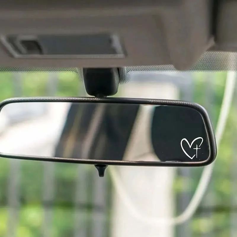 2 pieces per set, heart-shaped cross car rearview mirror stickers, personalized creative decorative waterproof and sunproof car