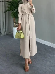 Abaya musulmana abierta para mujer, cárdigan informal con temperamento, vestido camisero de manga larga con cordones, ropa islámica, caftán árabe para mujer