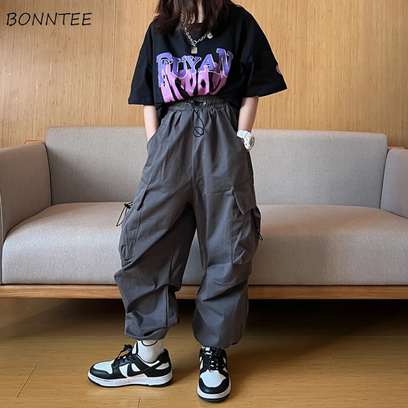 Casual Pants Women Pockets Cargo Trousers Spring Summer Harajuku Stylish All-match Cool Ins Loose Ankle-tied Designed New Unique